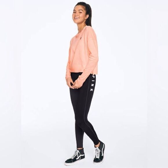 PINK Victorias Secret Peach Emoji Long Sleeve Basic Shirt Size Large - Picture 1 of 8